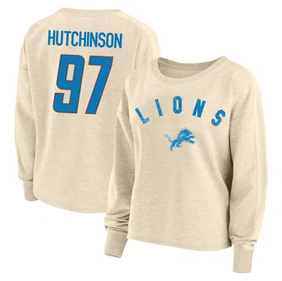 Fanatics Women's Aidan Hutchinson Oatmeal Detroit Lions Plus Size Name Number Crew Pullover Sweatshirt
