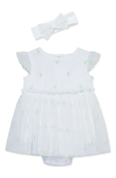 Little Me Babies' Floral Embroidered Tulle Skirted Bodysuit & Headband Set In White