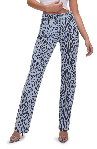 Good American Good Icon High Waist Straight Leg Jeans In Mineral Glass Leopad001