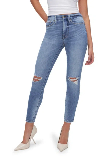 Good American Good Legs Ripped Ankle Skinny Jeans In Indigo