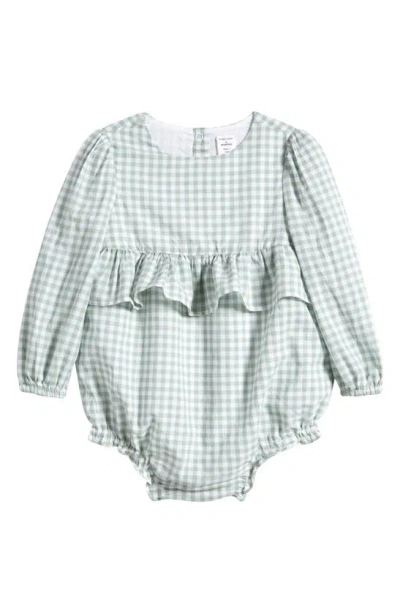 Nordstrom Babies' Ruffle Cotton Bubble Romper In Green Mirror Gingham
