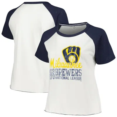 Soft As A Grape White Milwaukee Brewers Plus Size Baseball Raglan T-shirt