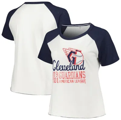 Soft As A Grape White Cleveland Guardians Plus Size Baseball Raglan T-shirt
