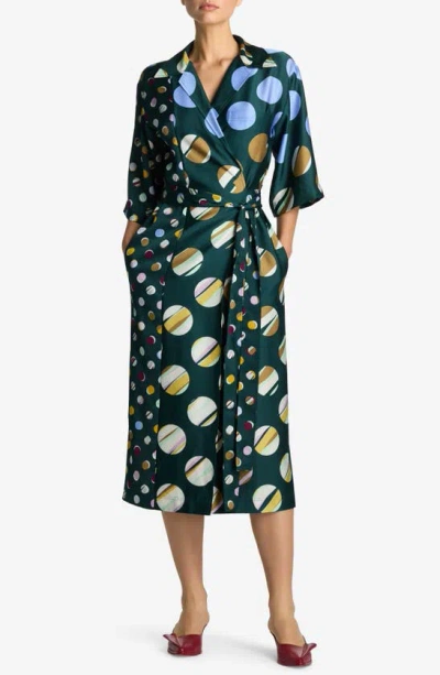 St John Collage Dot 3/4-sleeve Midi Wrap Dress In Spruce Multi