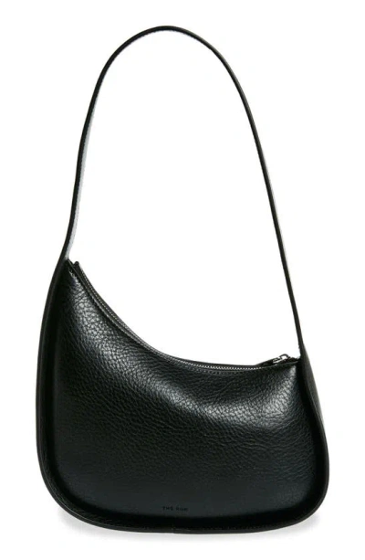 The Row Half Moon Grained Leather Shoulder Bag In Black