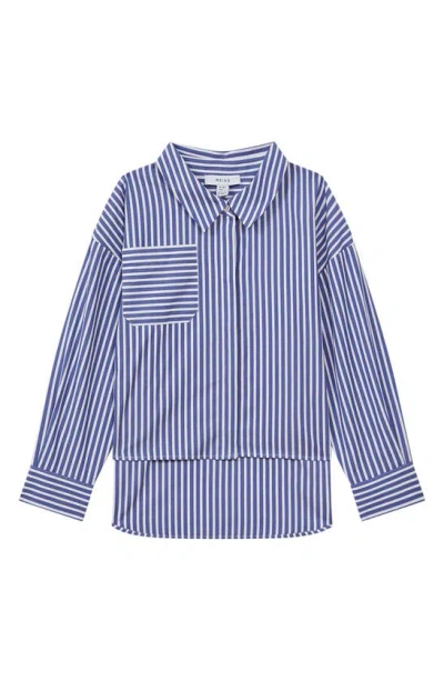 Reiss Little Girl's & Girl's Striped Button-up High-low Shirt In Blue