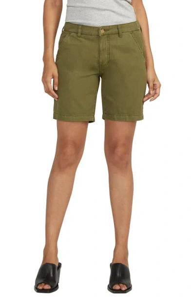 Jag Jeans Mid Rise Cotton & Linen Twill Shorts In Moss