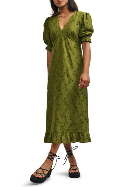 Nobody's Child Delilah Empire Waist Organic Cotton Midi Dress In Green