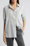 Treasure & Bond Casual Button-up Shirt In Grey- White Linds Stripe