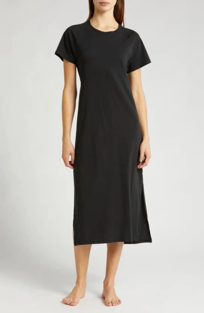 Lunya Short Sleeve Organic Pima Cotton Nightgown In Immersed Black