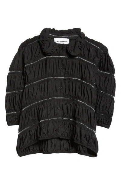 Melitta Baumeister Ruched Puff Sleeve Nylon Shirt In Black Airy Nylon