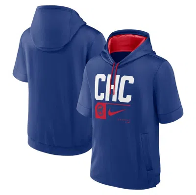 Nike Royal Chicago Cubs Tri Code Lockup Short Sleeve Pullover Hoodie In Blue