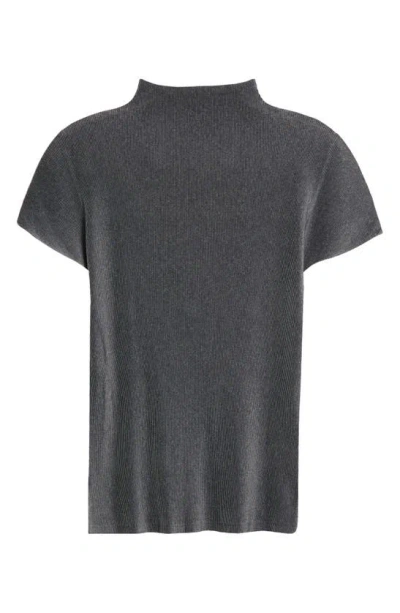Issey Miyake Mist Basics Pleated Funnel Neck Top In Light Gray