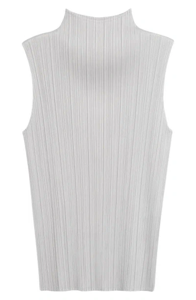 Issey Miyake Pleated Funnel Neck Top In Light Gray