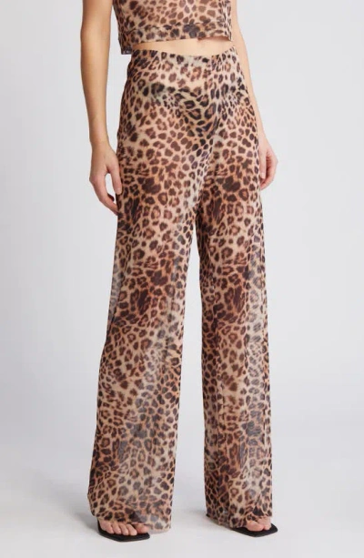 Good American Animal Print Mesh Wide Leg Pant In Fierce Leopard001