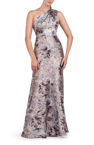 Kay Unger Women's Gianella Metallic Floral Jacquard One-shoulder Gown In Light Chambray