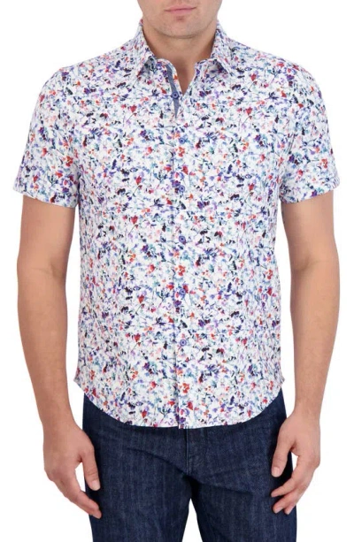 Robert Graham Bavaro Floral Short Sleeve Cotton Knit Button-up Shirt In Neutral