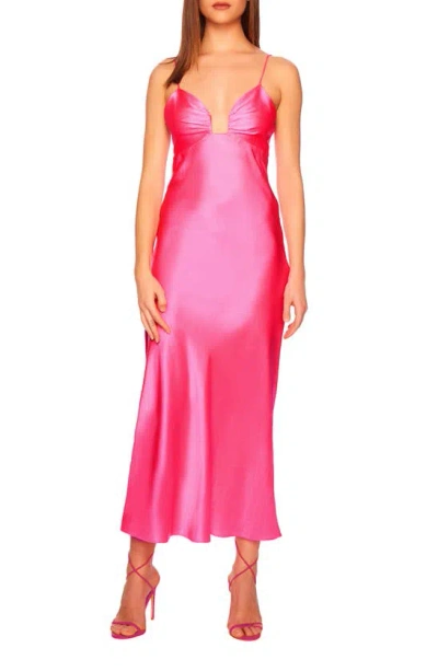 Susana Monaco Silk Plunge Neck Dress In Shocking Pink