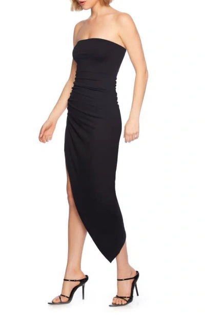 Susana Monaco Ruched Asymmetric Strapless Dress In Black