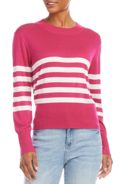 Karen Kane Stripe Crewneck Sweater In Pink/white