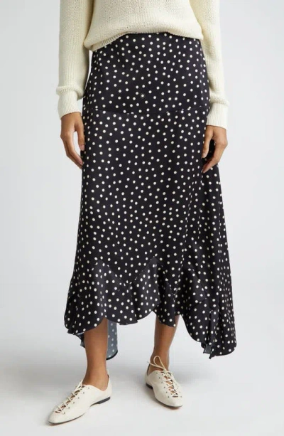 Stella Mccartney Polka Dot Handkerchief Hem Maxi Skirt In 1028 - Black/ Cream