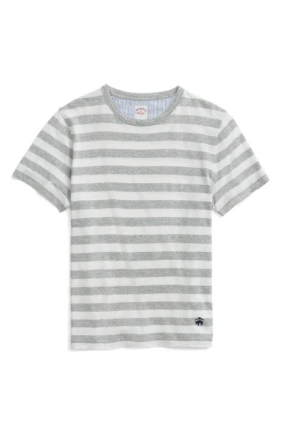 Brooks Brothers Stripe Linen & Cotton T-shirt In Grey/ White