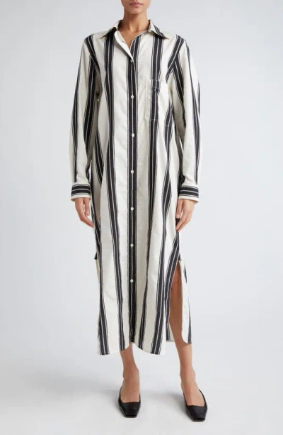 Totême Stripe-pattern Shirt Dress In Black/ White