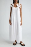 Farm Rio White Floral Linen Blend Maxi Dress In Off-white