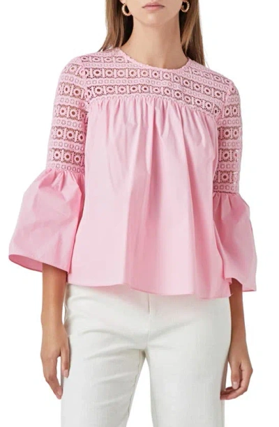 Endless Rose Bell Sleeve Lace Poplin Blouse In Pink