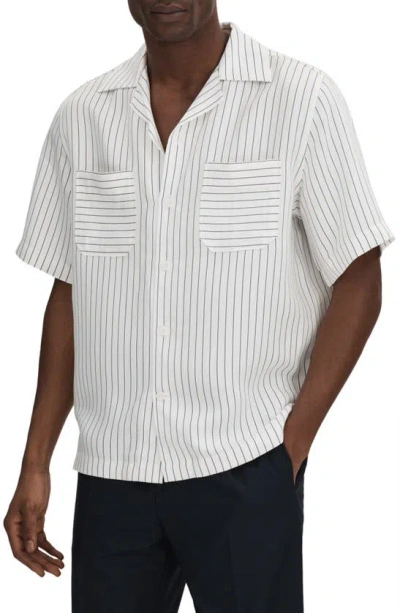 Reiss Anchor - White/navy Boxy Fit Striped Shirt, Xl
