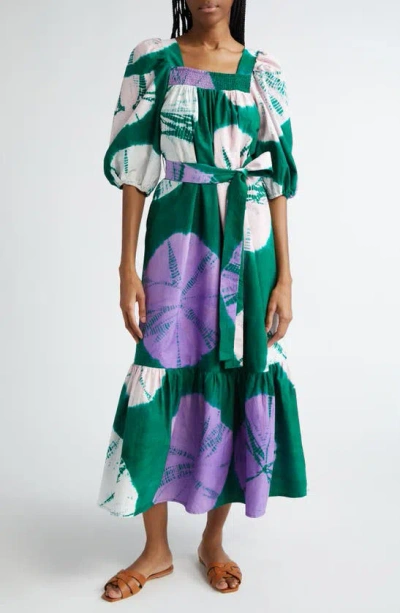 Busayo Atila Abstract Print Cotton Dress In Green Multi
