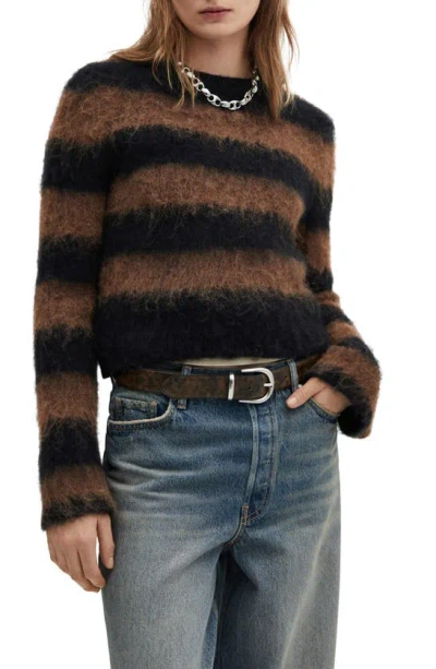 Mango Telarany Stripe Crewneck Sweater In Brown