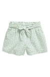 Nordstrom Kids' Belted Cotton Seersucker Shorts In Green Pale Jade Amy Gingham