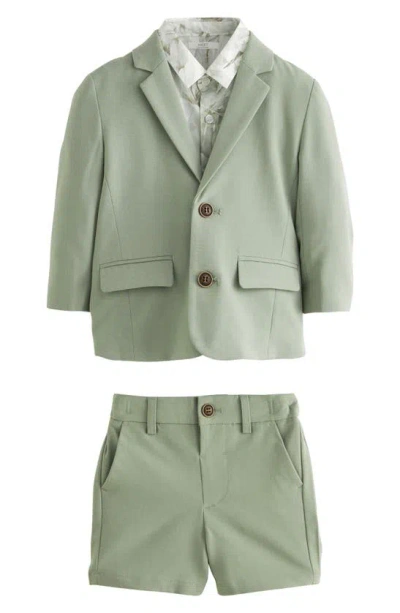 Next Kids' Short Sleeve Button-up Shirt, Blazer & Shorts Suit Set In Green