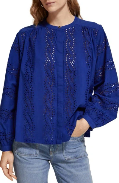Scotch & Soda Broiderie Anglaise Shirt In Electric Blue