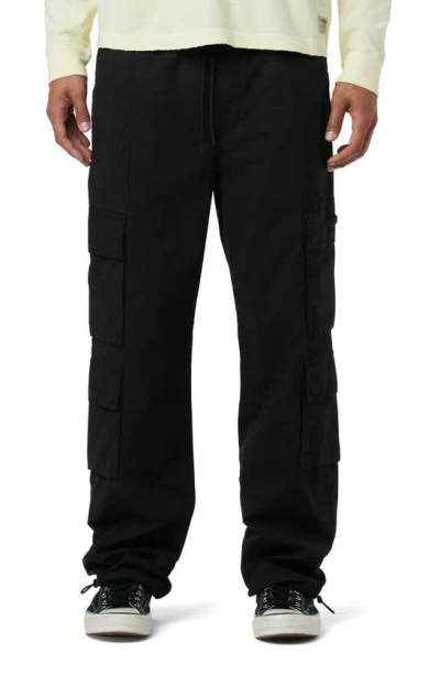 Hudson Drawstring Stretch Cotton Cargo Trousers In Black