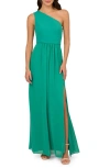Adrianna Papell One-shoulder Crepe Chiffon Gown In Botanic Green