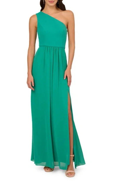 Adrianna Papell One-shoulder Crepe Chiffon Gown In Botanical Green