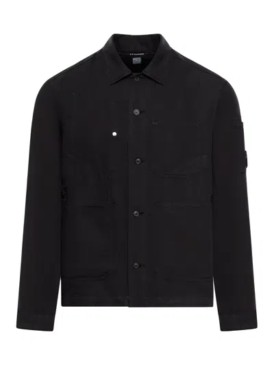 C.p. Company Lens-detail Cotton Overshirt In Black