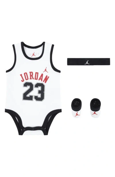 Jordan 3-piece Mesh Jersey Bodysuit Box Set Baby 3-piece Bodysuit Box Set In White