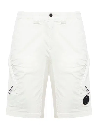 C.p. Company Stretch Sateen Utility Shorts In White