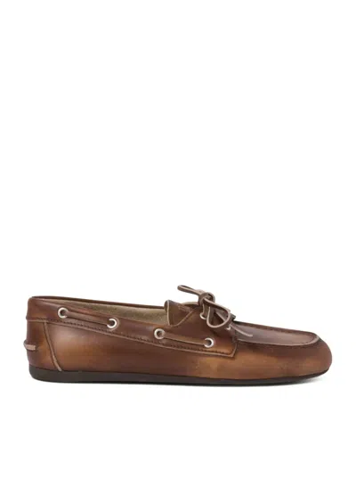 Miu Miu Bleached Leather Loafers In Brown