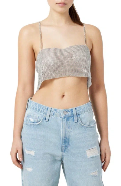 Noisy May Olympia Metallic Crop Tank In Bright White Silver Stones