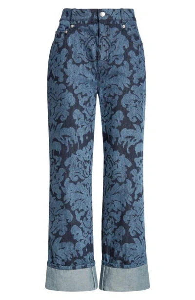 Alexander Mcqueen Floral Print Denim Jeans In Dark Blue