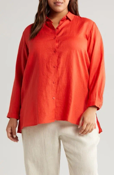 Eileen Fisher Button-down Organic Linen Shirt In Flame