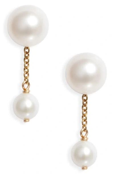 Poppy Finch Duo Cultured Pearl Drop Earrings In 14k Yellow Gold