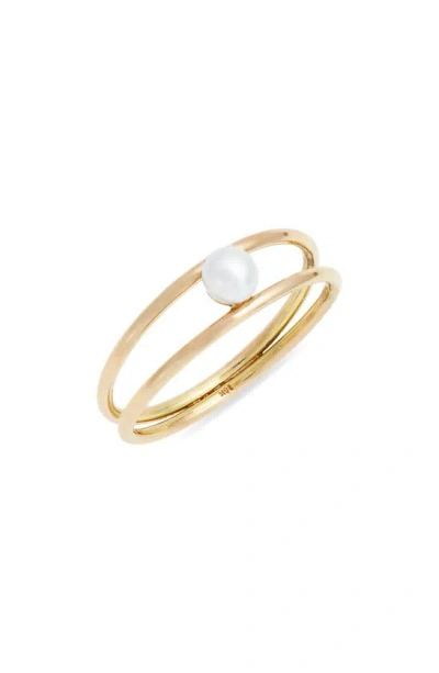 Poppy Finch Cultured Pearl Double Band Ring In 14kyg
