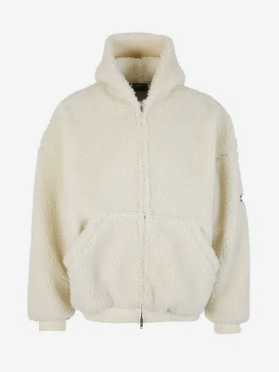 Balenciaga Faux Fur Bomber Jacket In Beix