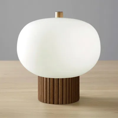 Nova Of California Tambo Accent Table Lamp - Dark Walnut Wood Finish, Weathered Brass, White Linen Shade
