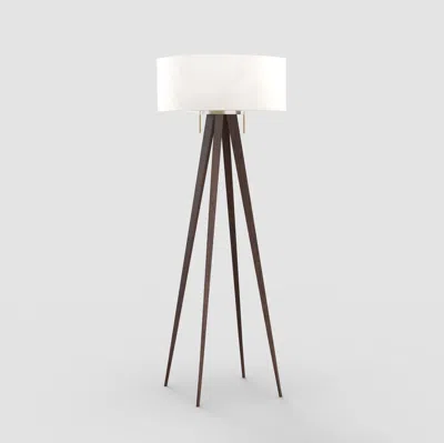 Nova Of California Quattro Floor Lamp - Dark Walnut Wood Finish & Weathered Brass, White Linen Shade, Dimmer In Brown